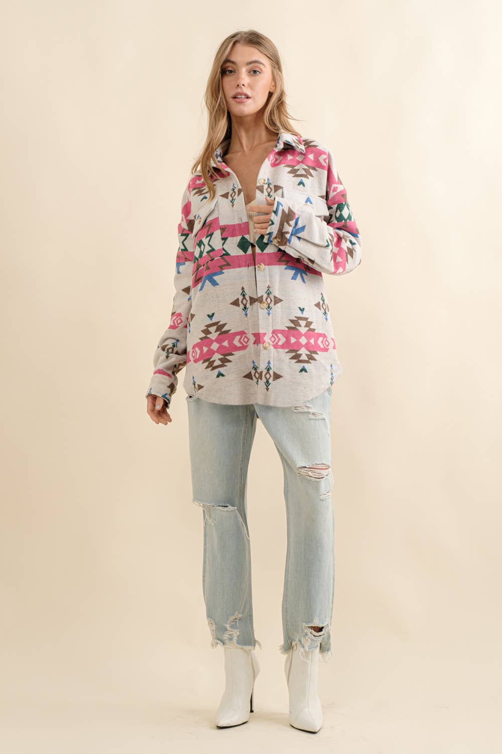 32652J - Jacquard Aztec Western Shirt Jacket