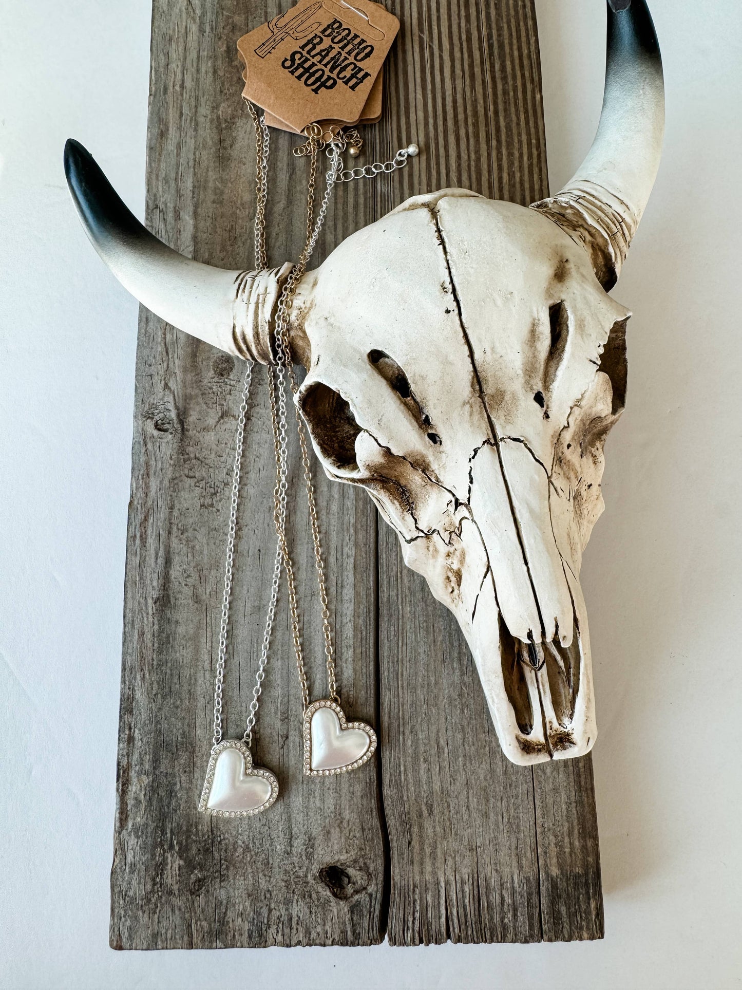 Pearl with Rhinestone Heart Necklace