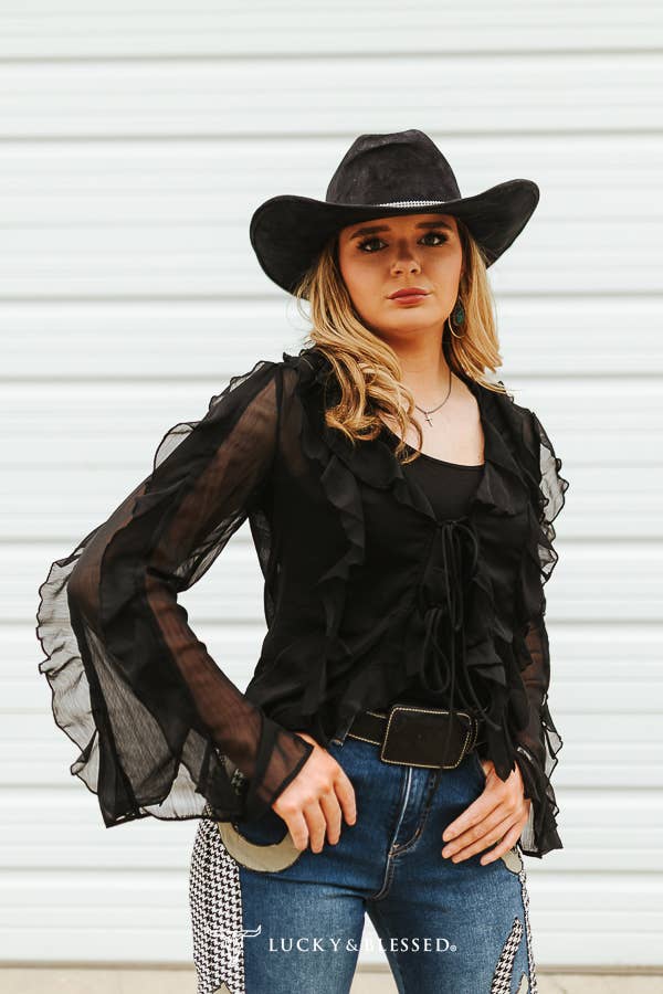 Black Ruffle Long Sleeve Top