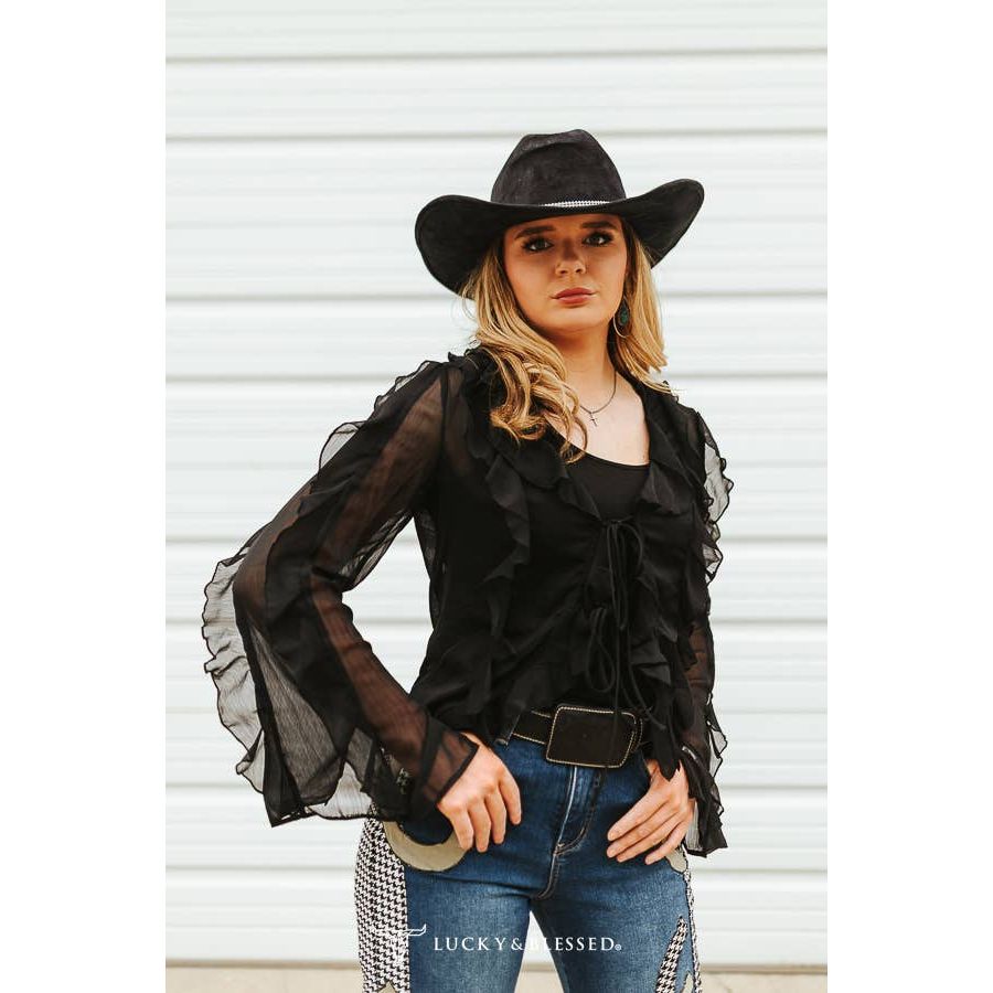 Black Ruffle Long Sleeve Top