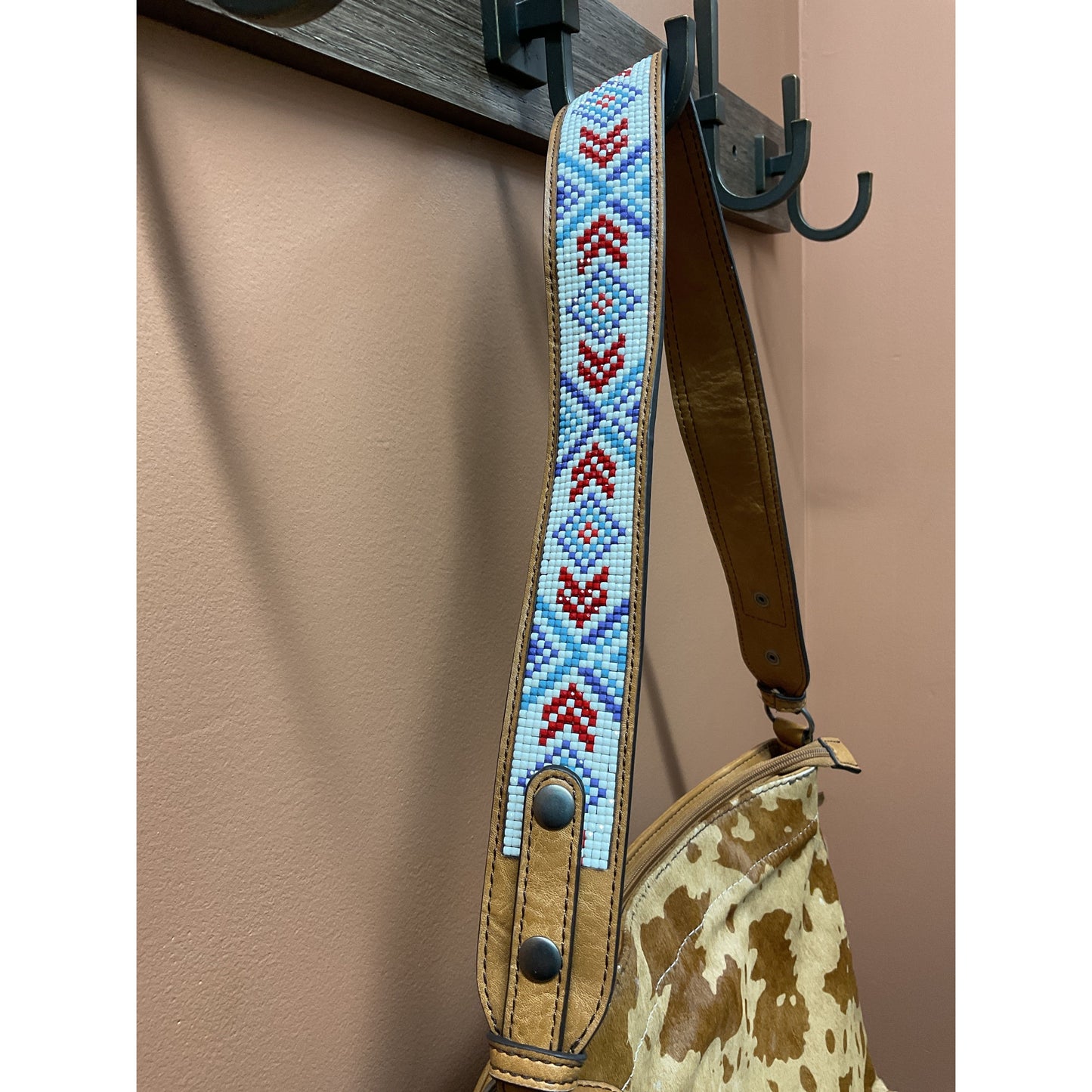 Nocona Purse - Calf Hide, Cow Print, Fringe, Beaded Strap