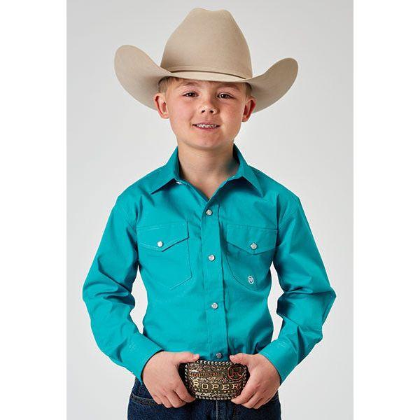 Roper Boy's Western Shirt - Long Sleeve, Snap, Turquoise 03-030-0265-4101