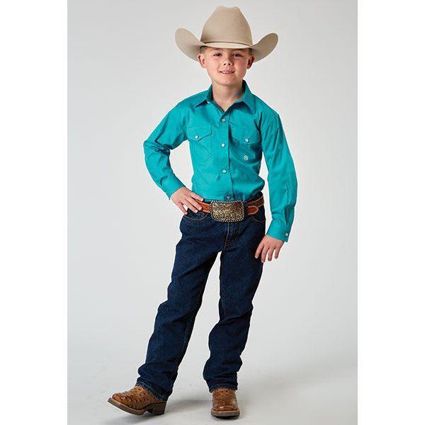 Roper Boy's Western Shirt - Long Sleeve, Snap, Turquoise 03-030-0265-4101