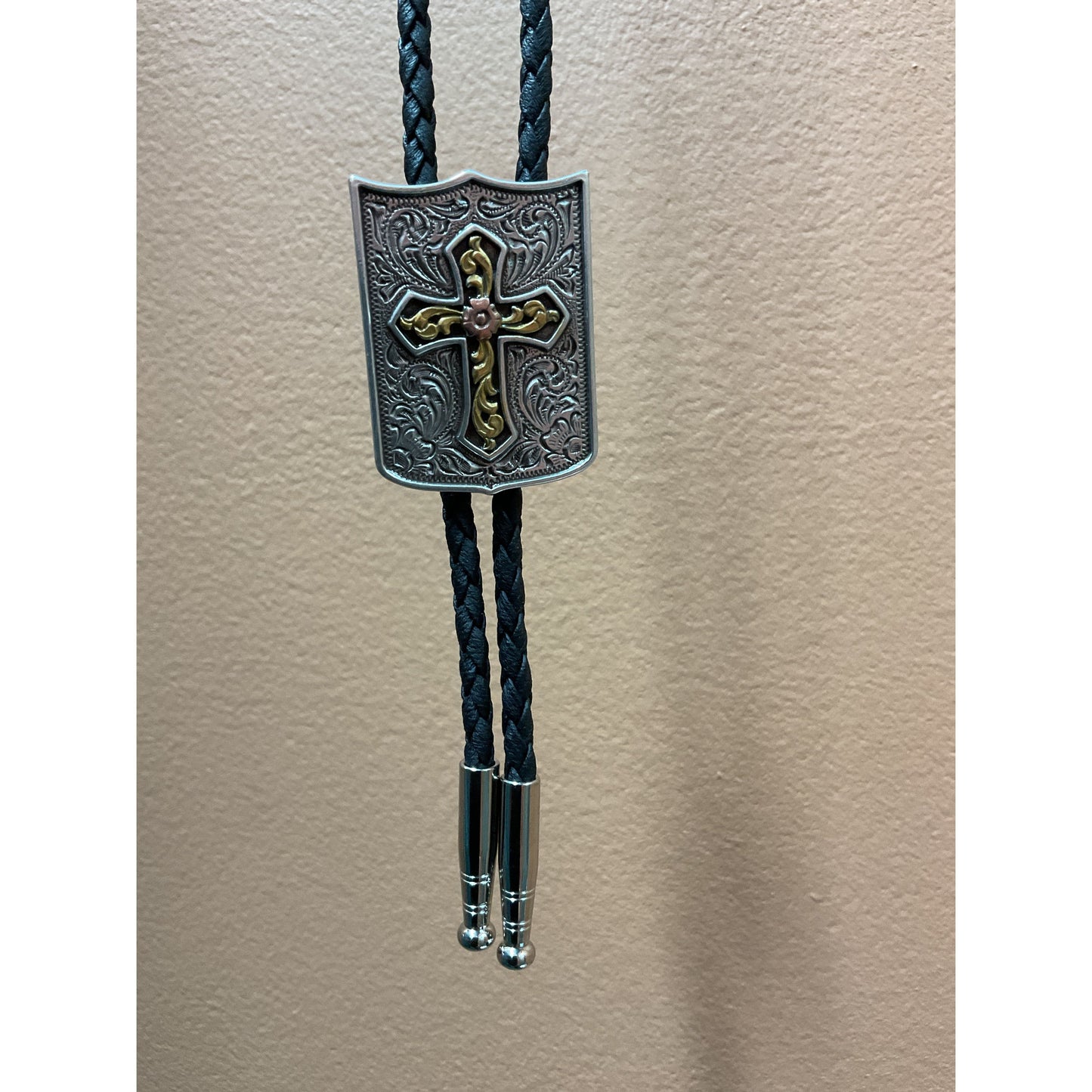Double S Bolo Tie - Cross Shield 22408