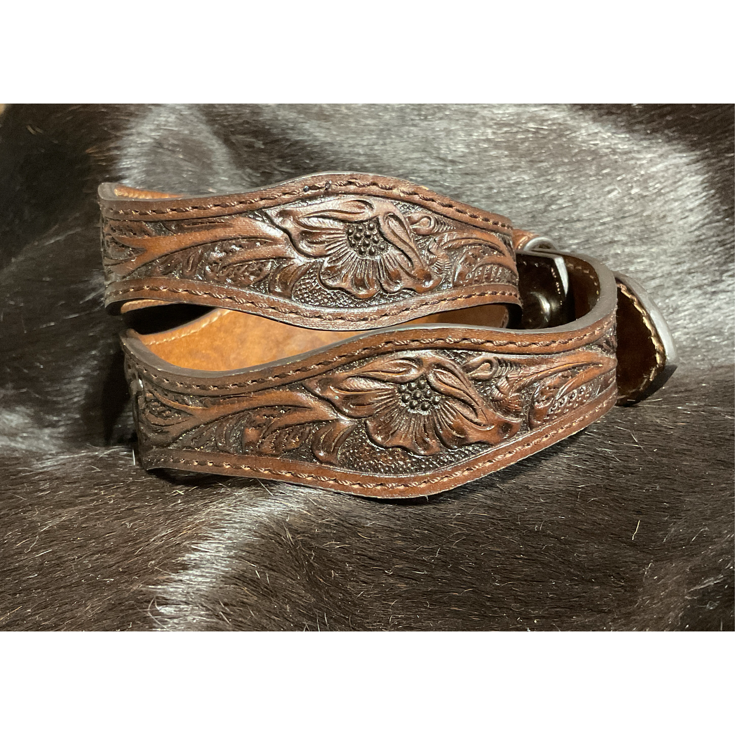 Kids Belt -Scalloped Edge Leather, Flower Tooling