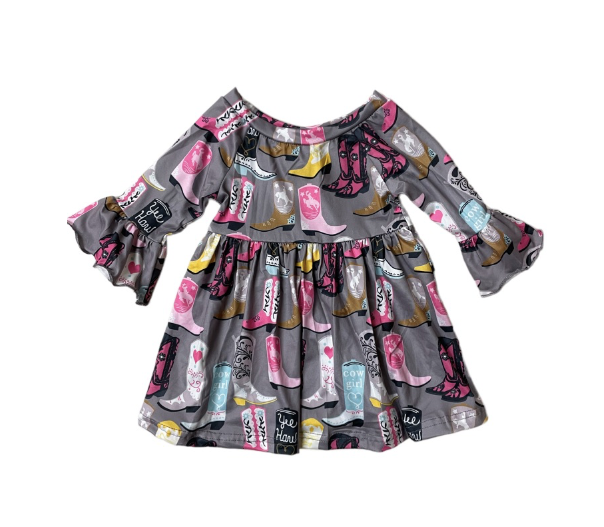 Shea Baby - Grey Boot Bell Long Sleeve Dress SDRF18
