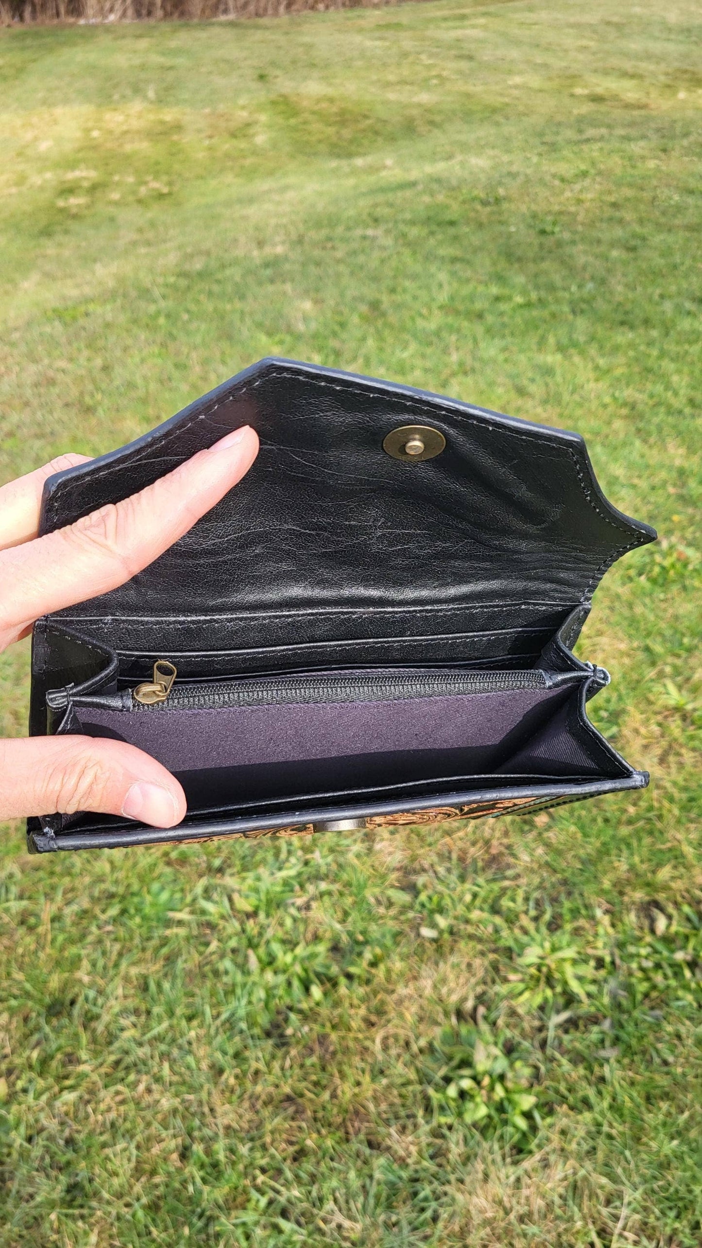 Handcrafted Leather Cowhide Wallet Tooled Turquoise