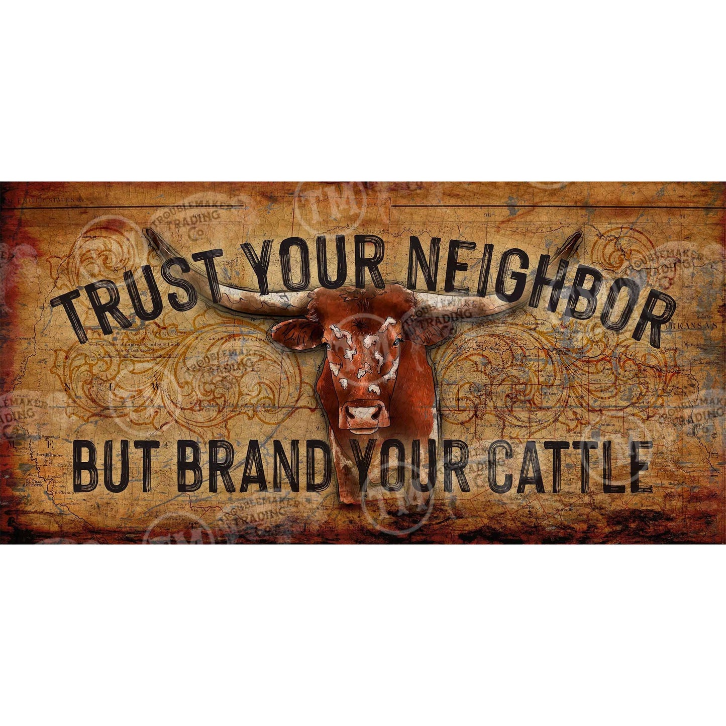 TroubleMaker Trading Company - Brand Your Cattle - 18" x 36" Large Rectangle Artwork
