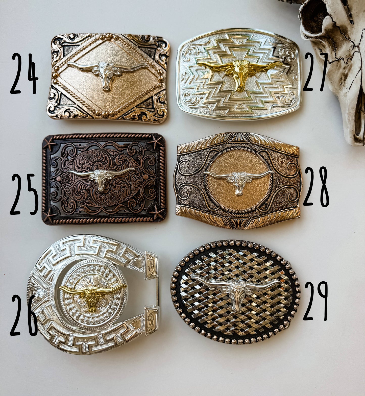 Western Longhorn Belt Buckle Silver - Rose Gold - Gold