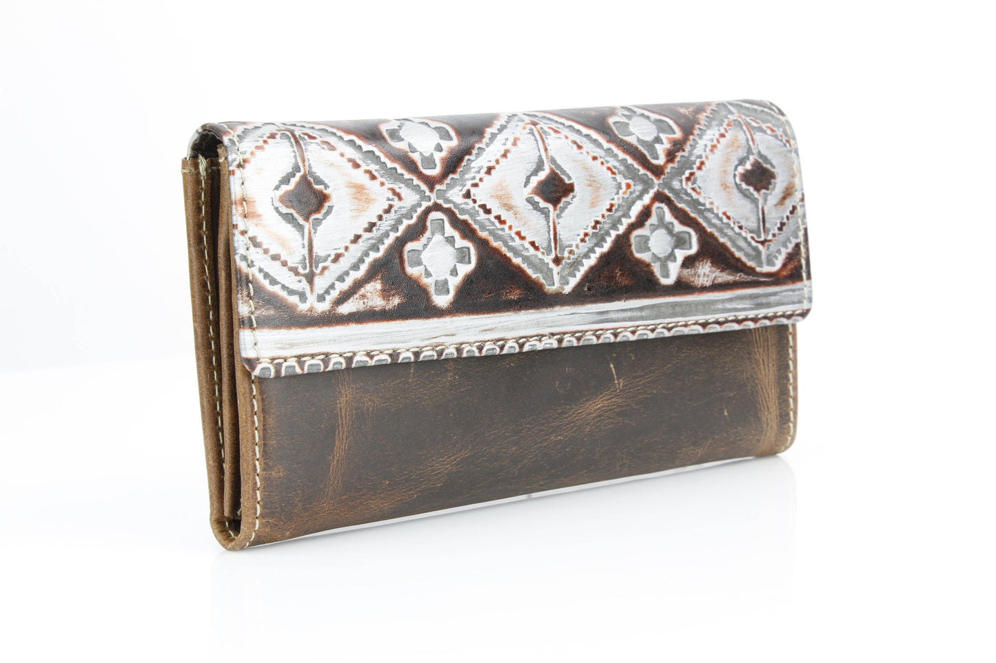 Women’s Brown Leather Silver Aztec Clutch ABLW 18-2524