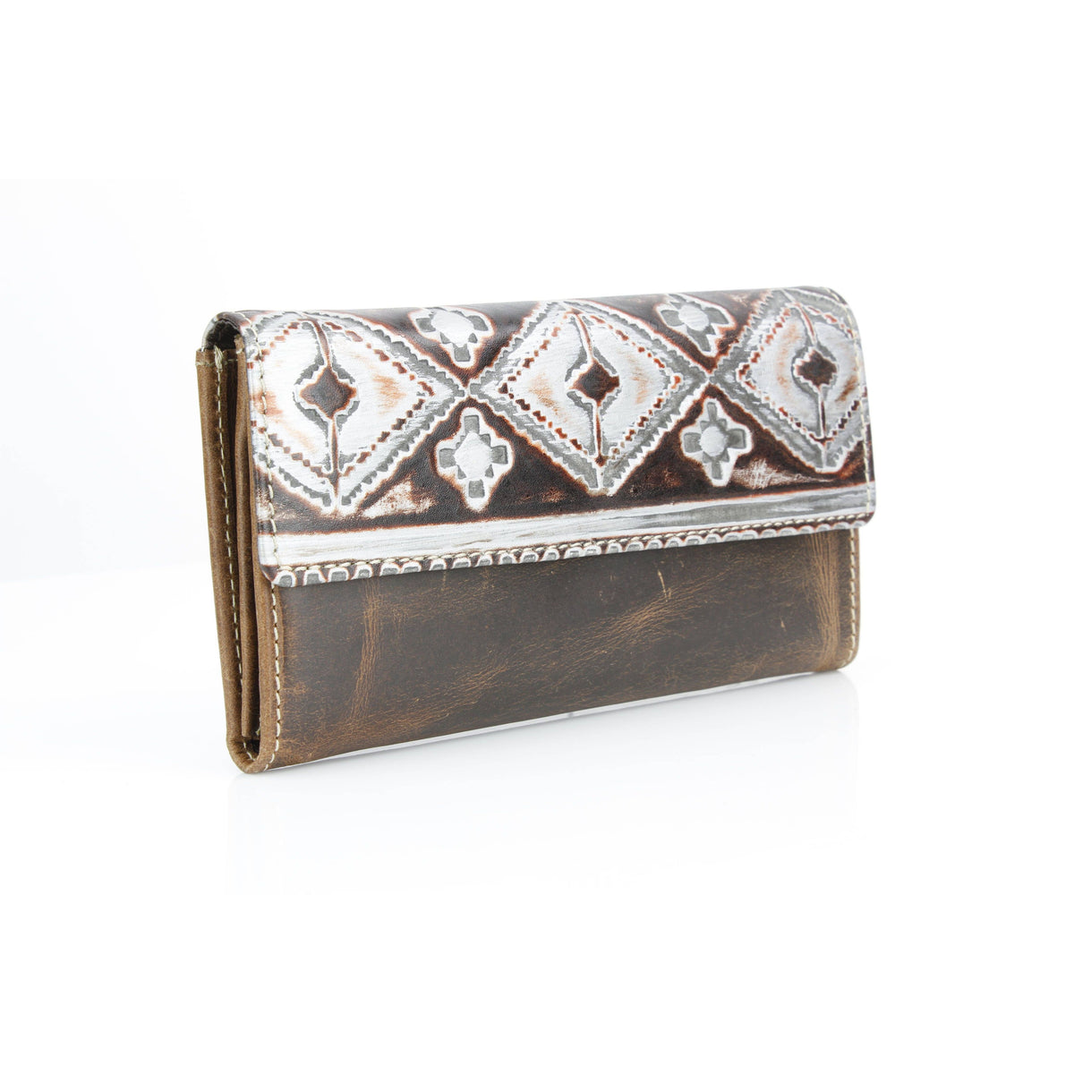 Women’s Brown Leather Silver Aztec Clutch ABLW 18-2524