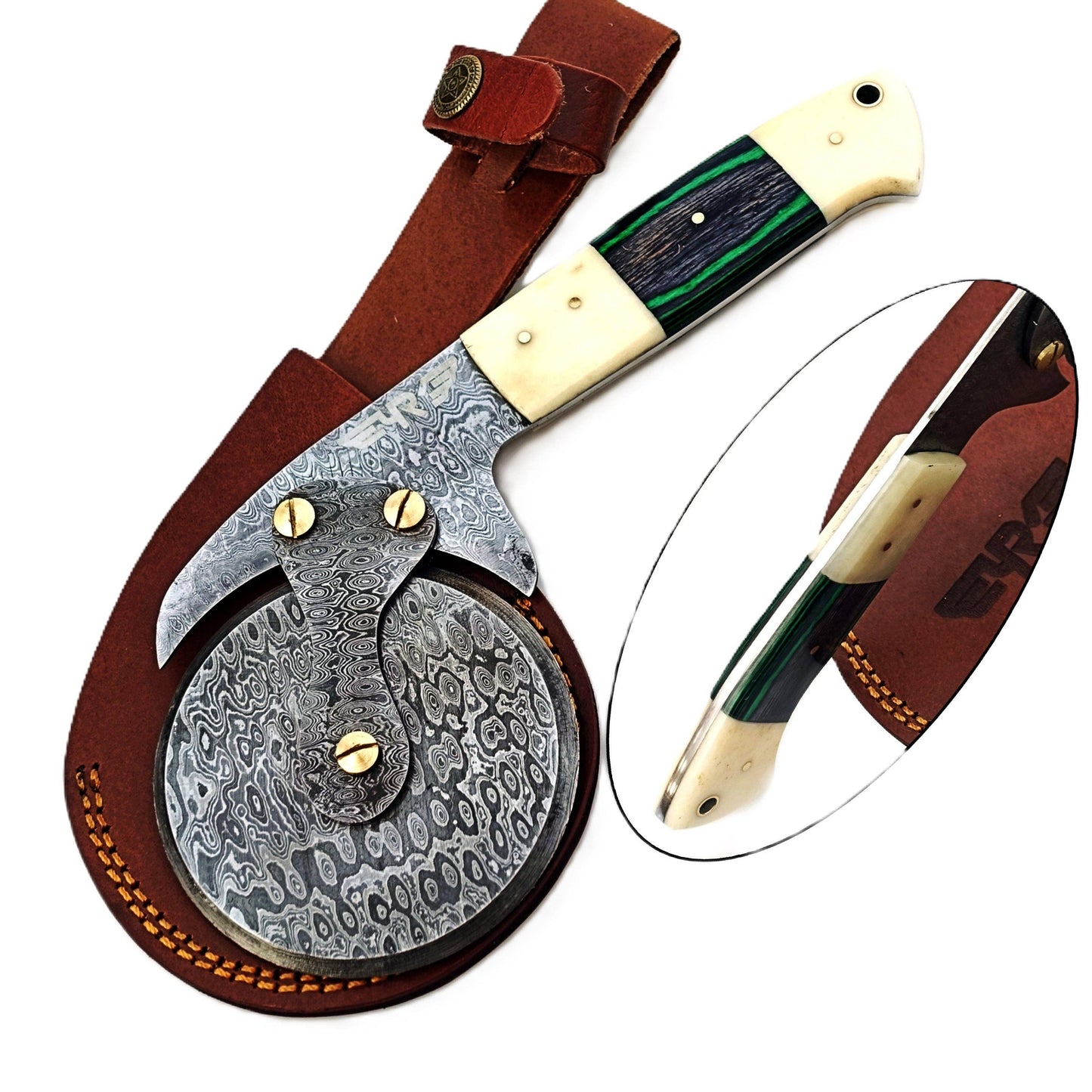 Luigi Pizza Cutter - Hardwood & Bone - Damascus Steel