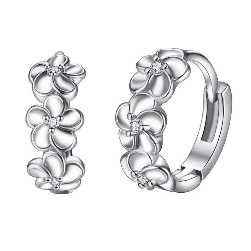 Dainty Camellia Flower Huggie Earring in 925 Sterling Silver