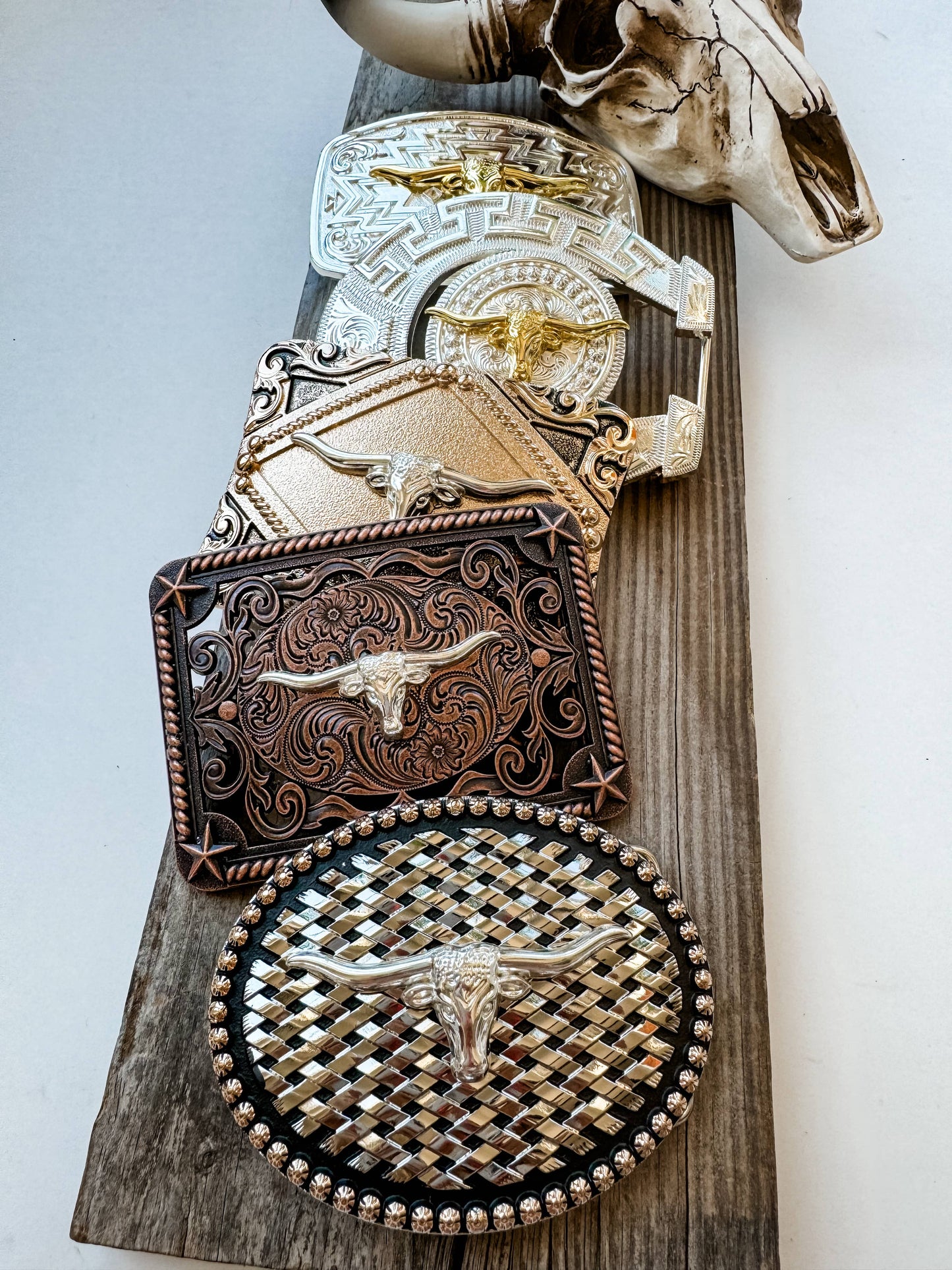 Western Longhorn Belt Buckle Silver - Rose Gold - Gold