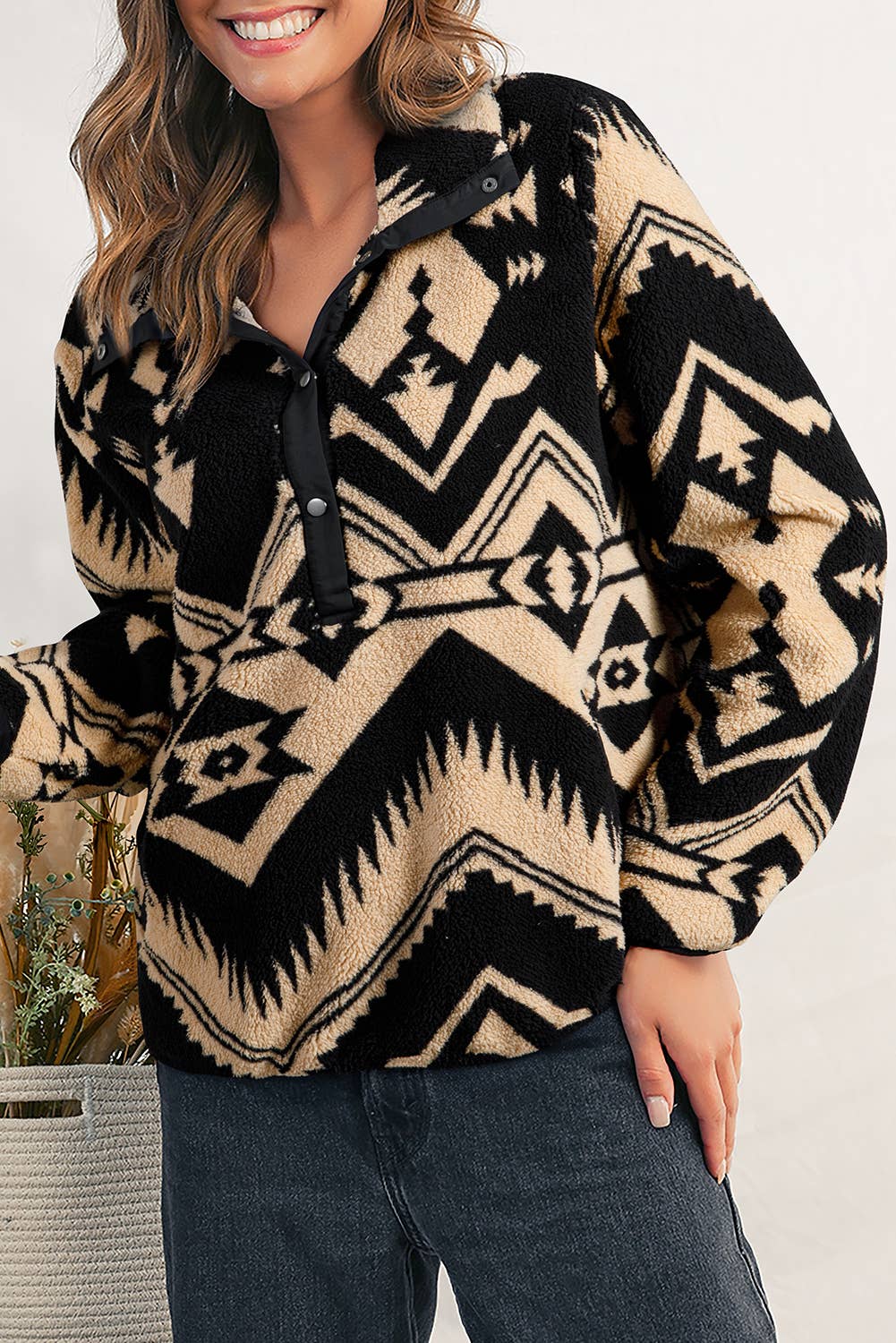 Western Geometric Half Button Up Sweatshirt