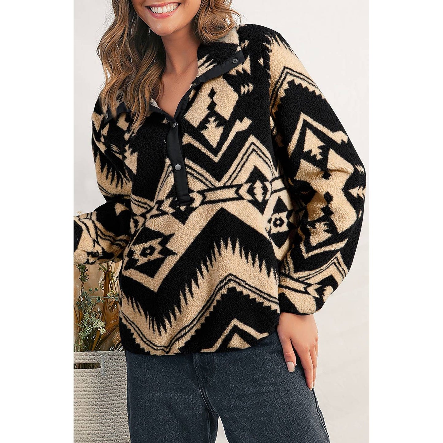 Western Geometric Half Button Up Sweatshirt
