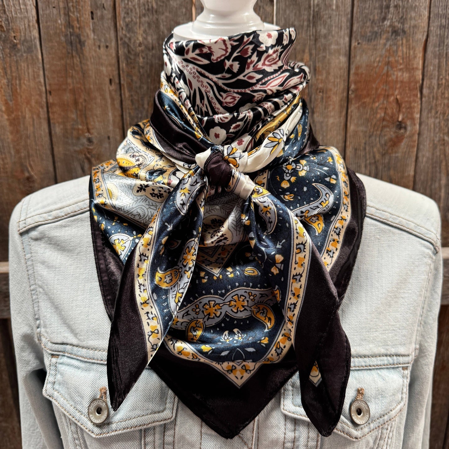 Black, Blue and Gold Floral Wild Rag - Western Scarf