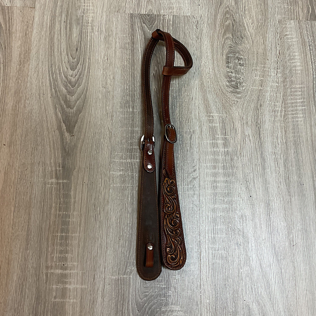 Twisted Pistol Design - Cowhand Floral Tooled Chestnut Leather Single Ear Headstall
