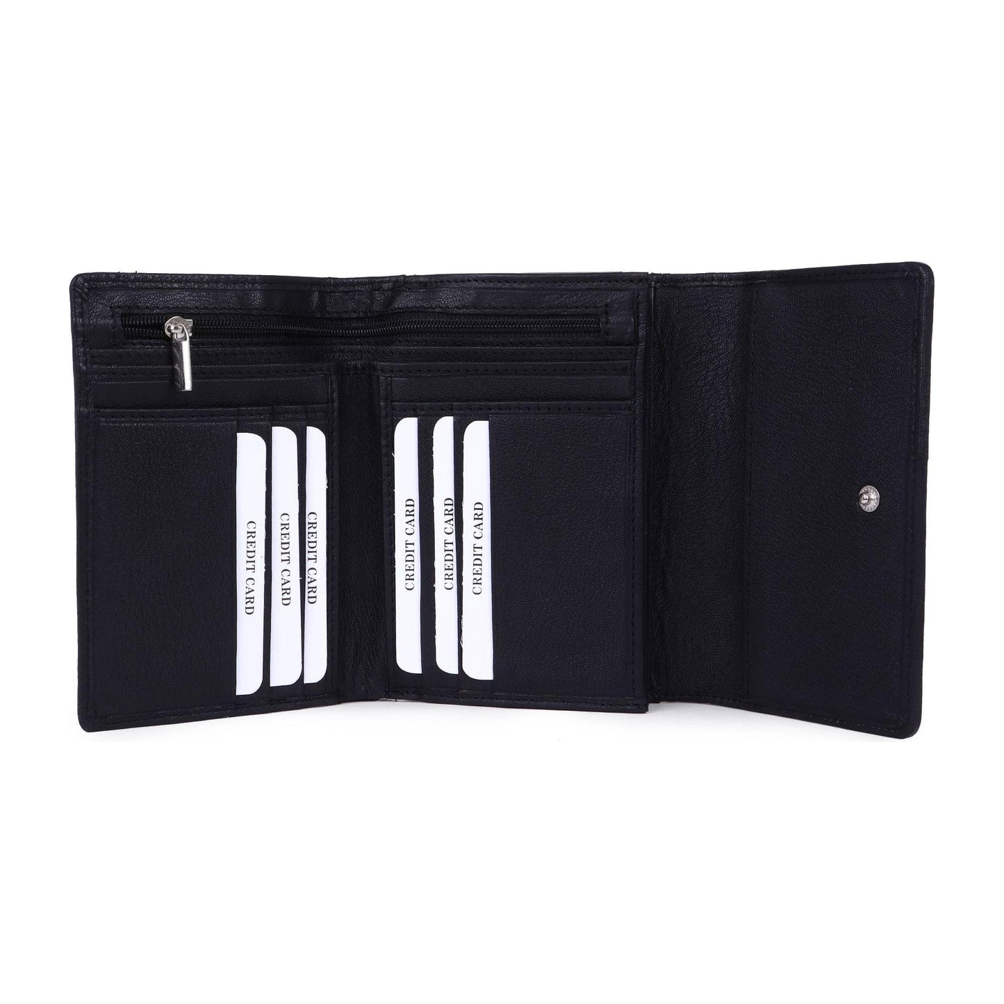 Sixtease Bags - Leather Cowhide Trifold Women's Wallet - Black