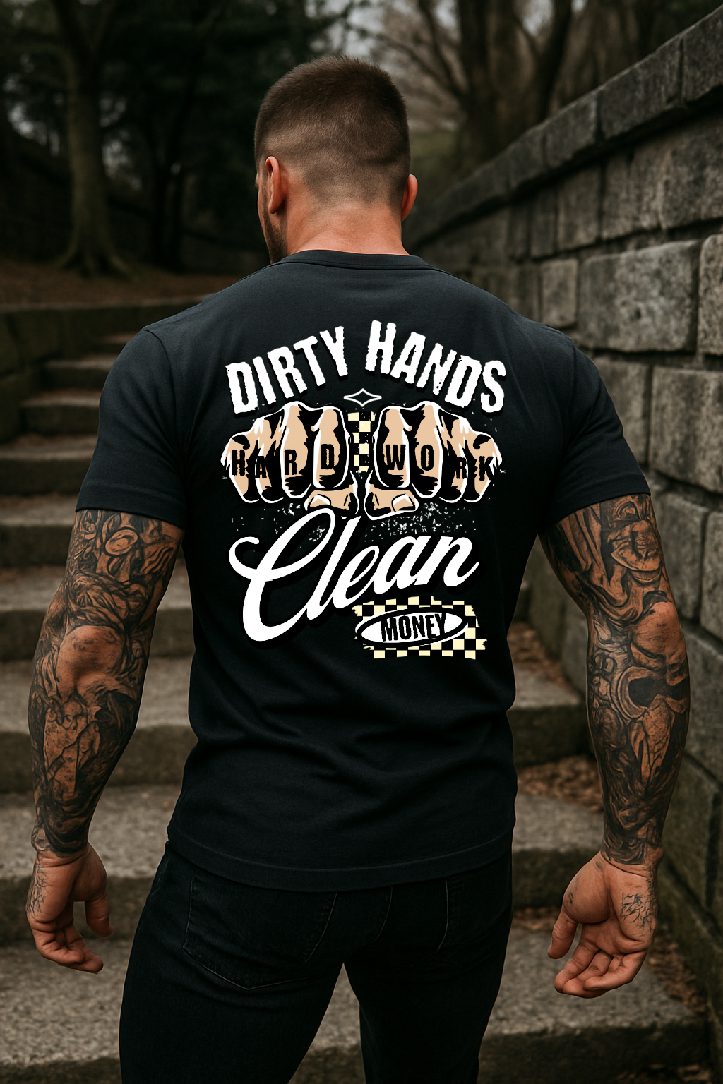 Hoodie Dirty Hands Clean Money – Hard Work Tattoo Fist Design