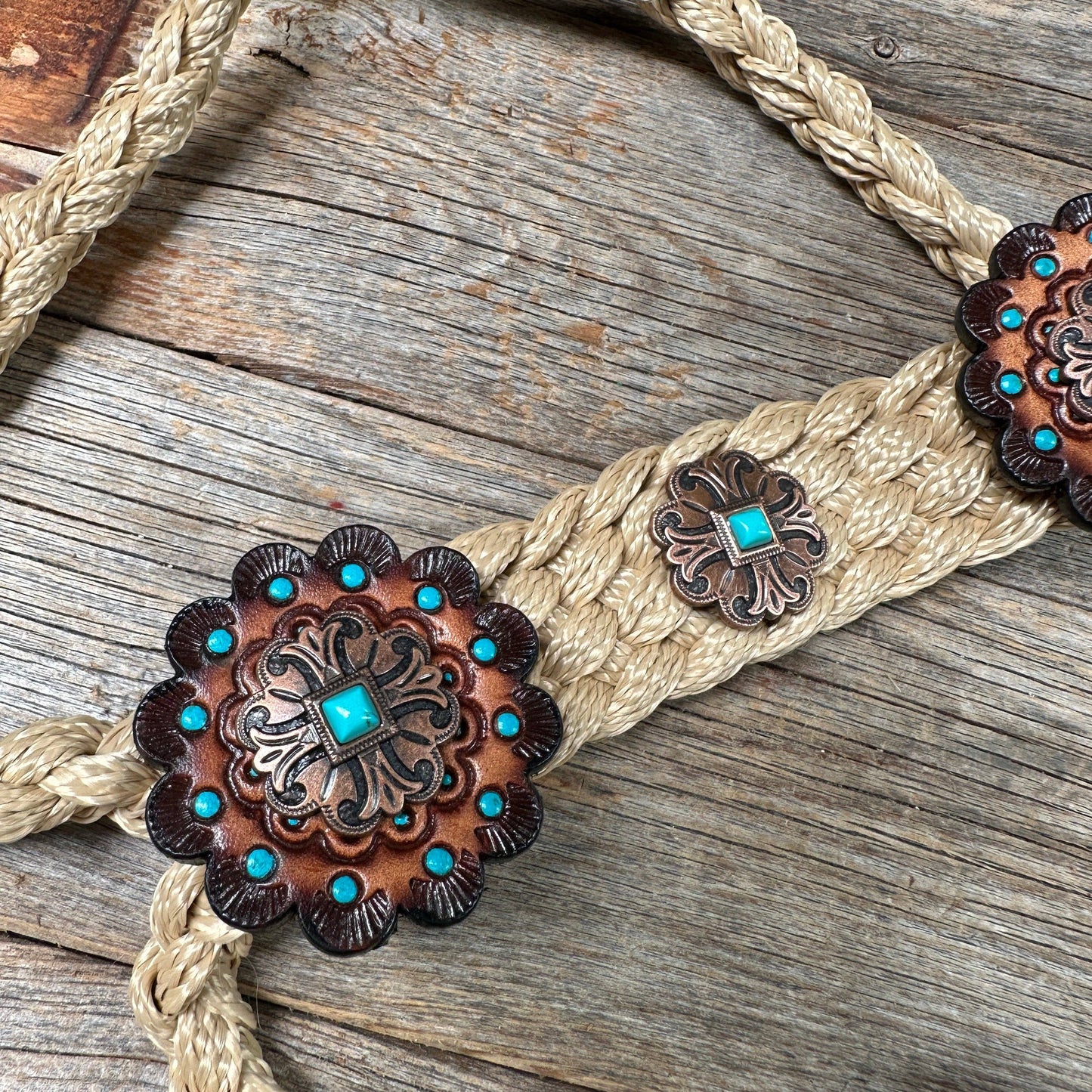 Tan and Turquoise Mule Tape Halter - #MT116