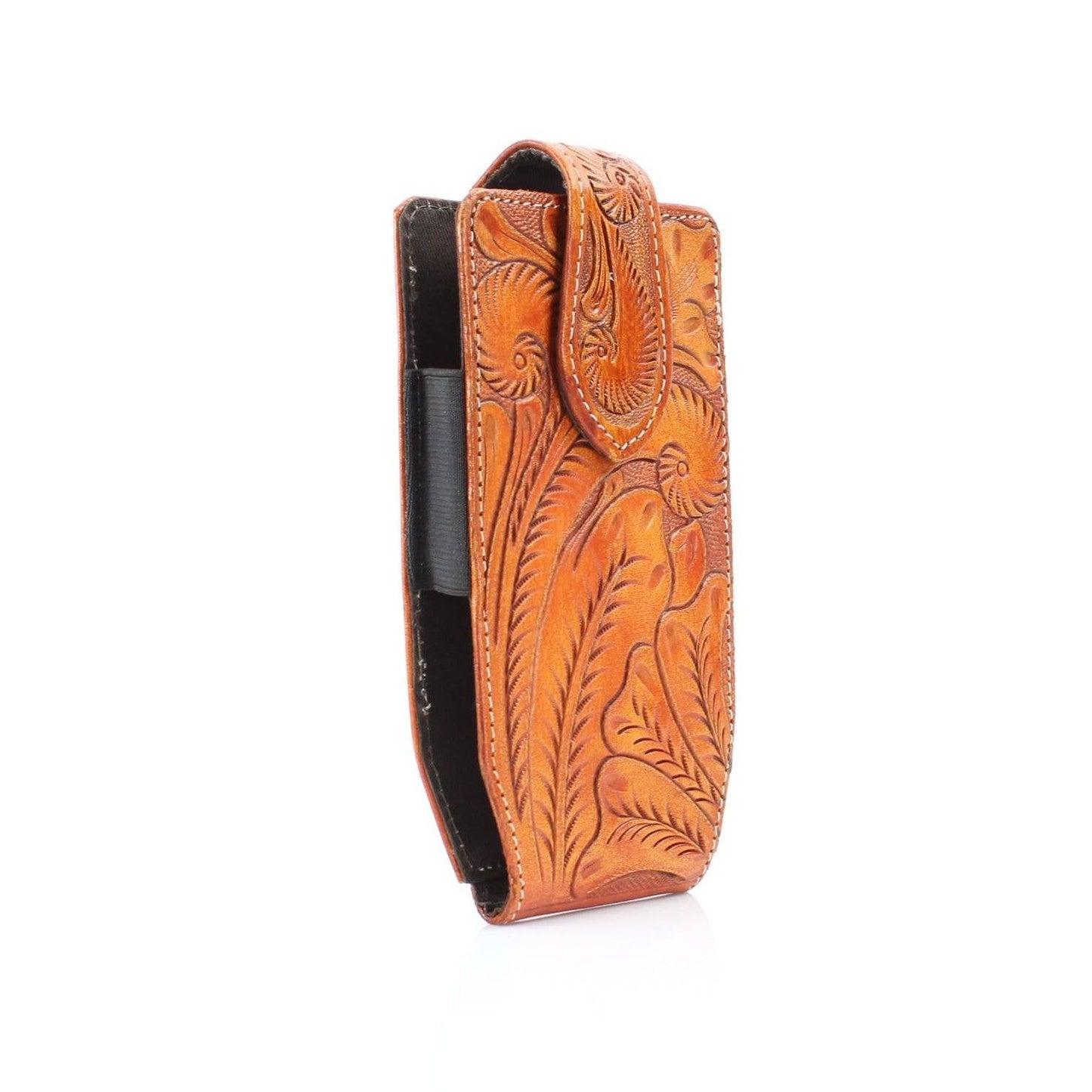 American Bison Floral Tooled Leather Phone Case for Belt