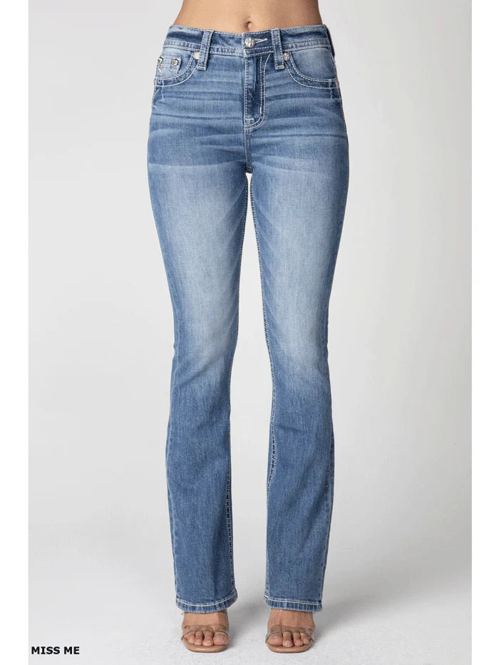 Miss Me H3636B106L Womens High Rise Boot Jean Light Blue
