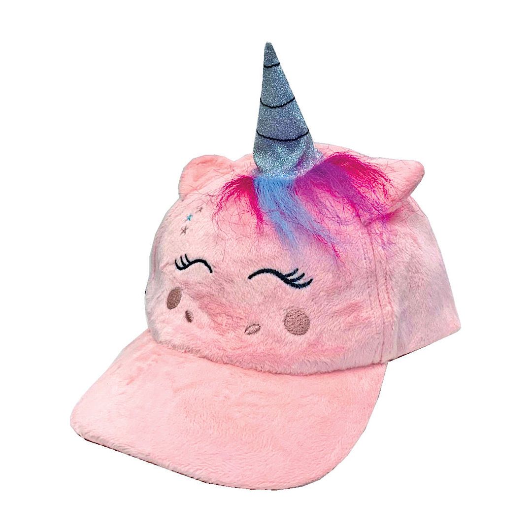 Wildlife Critters Cap - Pink Faux Fur Unicorn Velcro Back Youth Ball Cap