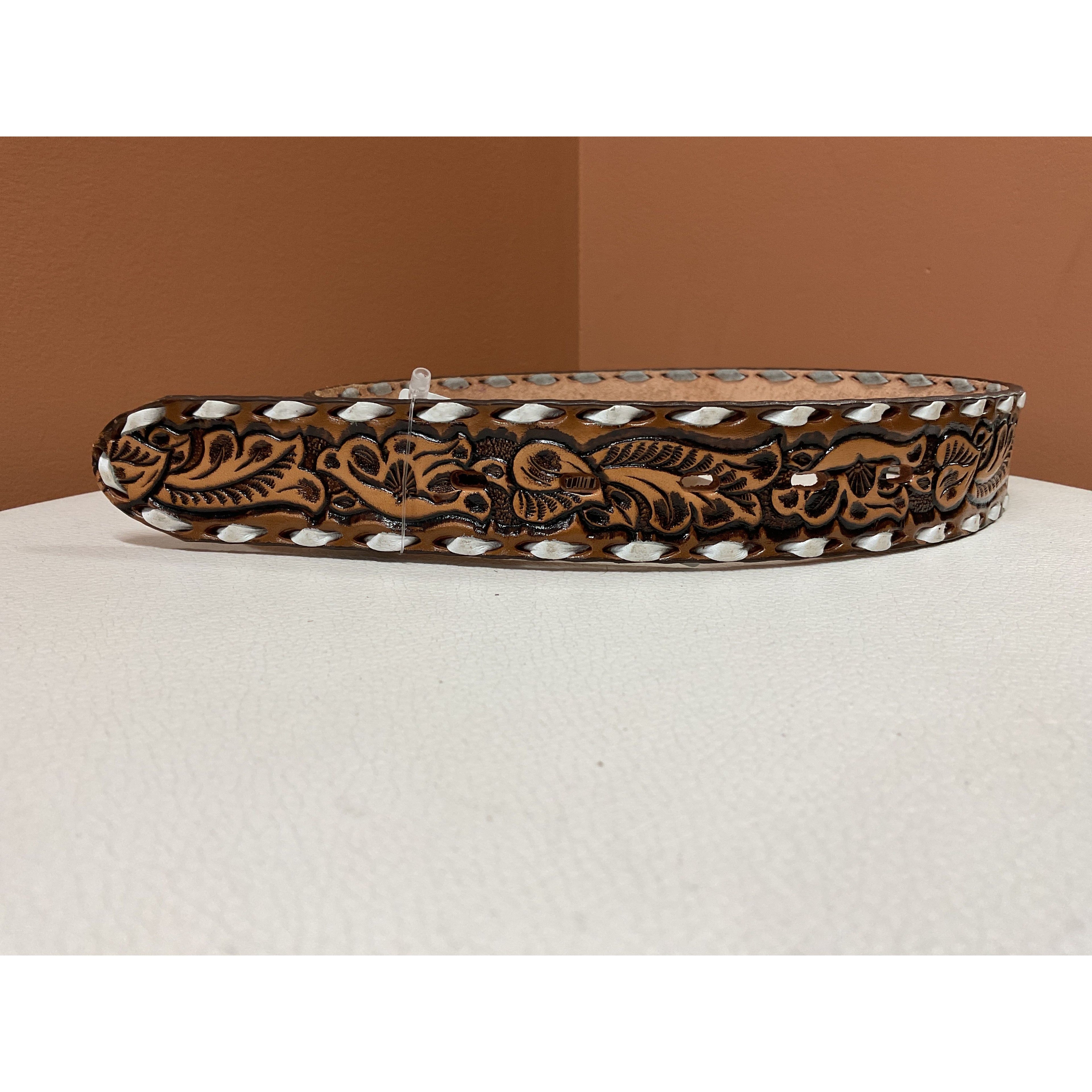 Youth Belt, Leather, Floral Tooling, Buckstitch, *No Buckle