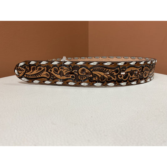 Youth Belt, Leather, Floral Tooling, Buckstitch, *No Buckle