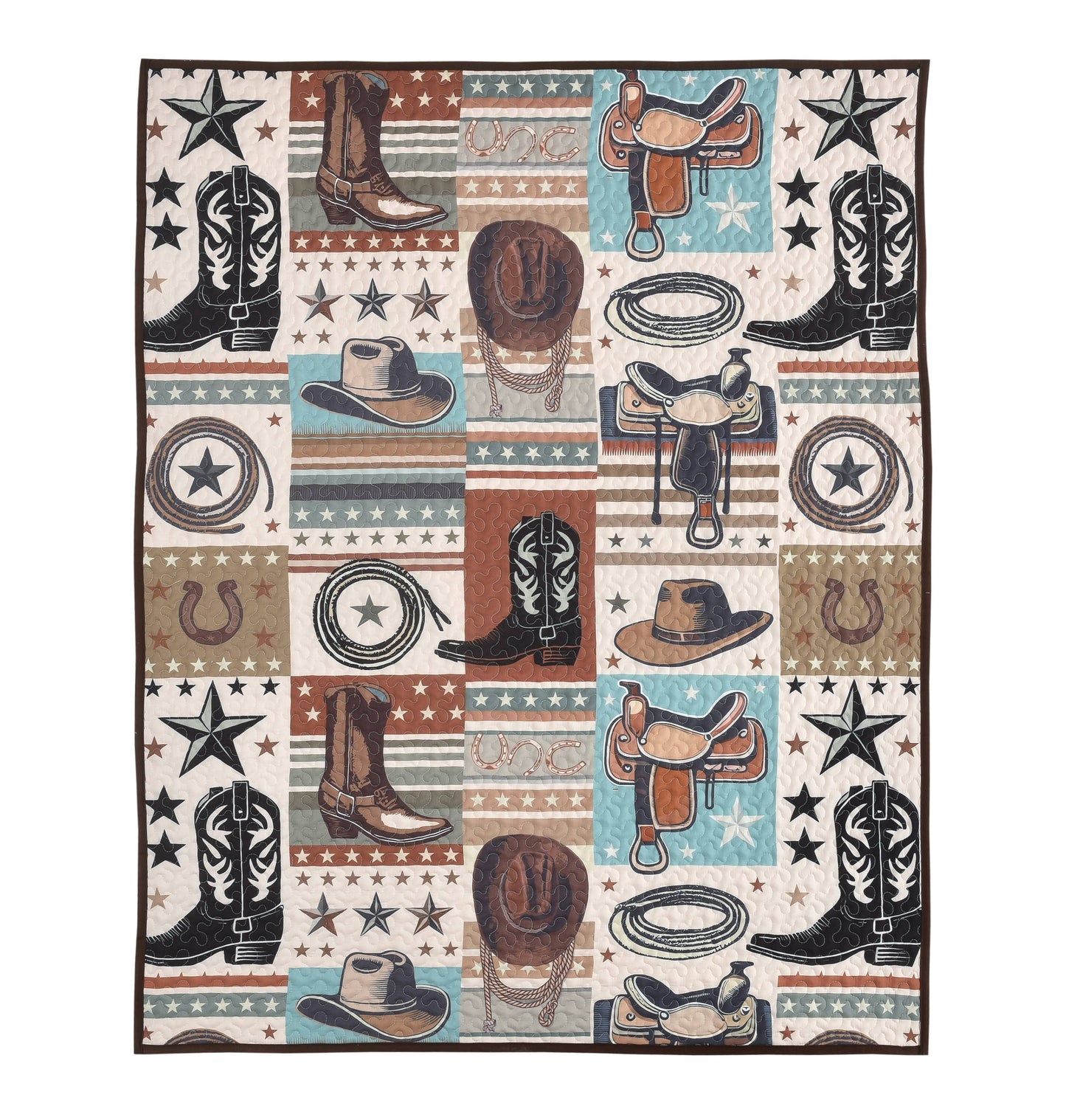 Western Charm Quilt Throw – Cowboy Boots & Saddle Design