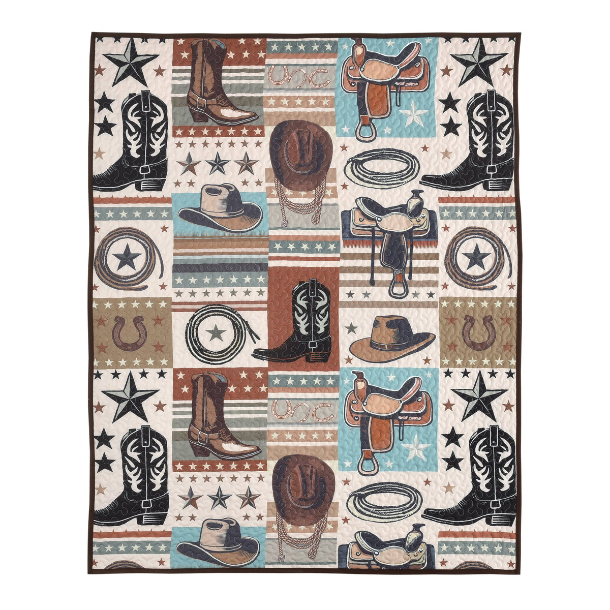 Western Charm Quilt Throw – Cowboy Boots & Saddle Design