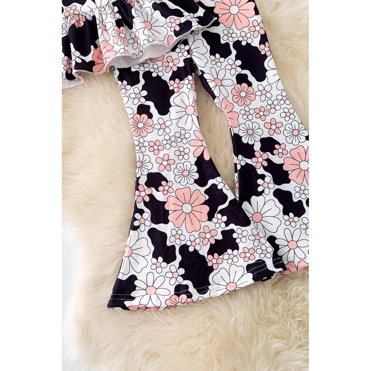 Kids Charm Online - Floral black, white & pink girls 2 piece set. OFG50880 Sol
