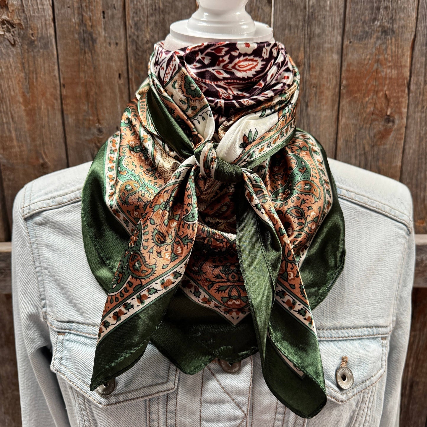 Green, Plum and Tan Floral Wild Rag - Western Scarf