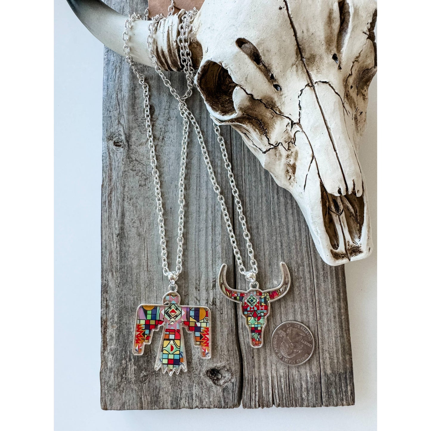 Boho Ranch Shop - Western Print Pattern Necklace - Thunderbird \ Steer