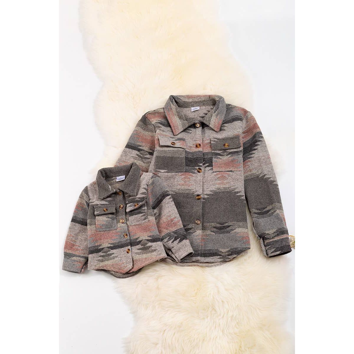 GIRLS PINK & GRAY AZTEC PRINTED SHACKET JEANNE
