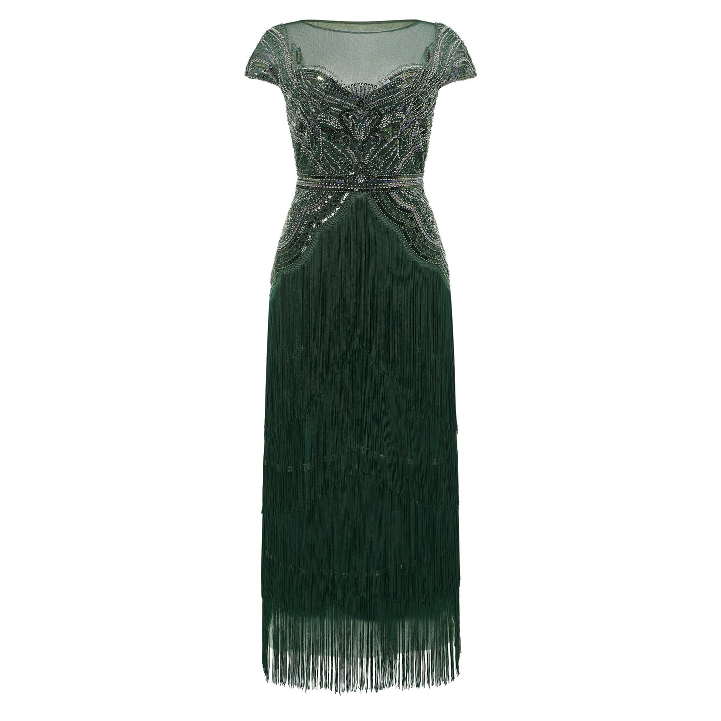 Radiant Iridescent Sequin Fringe Evening Gown