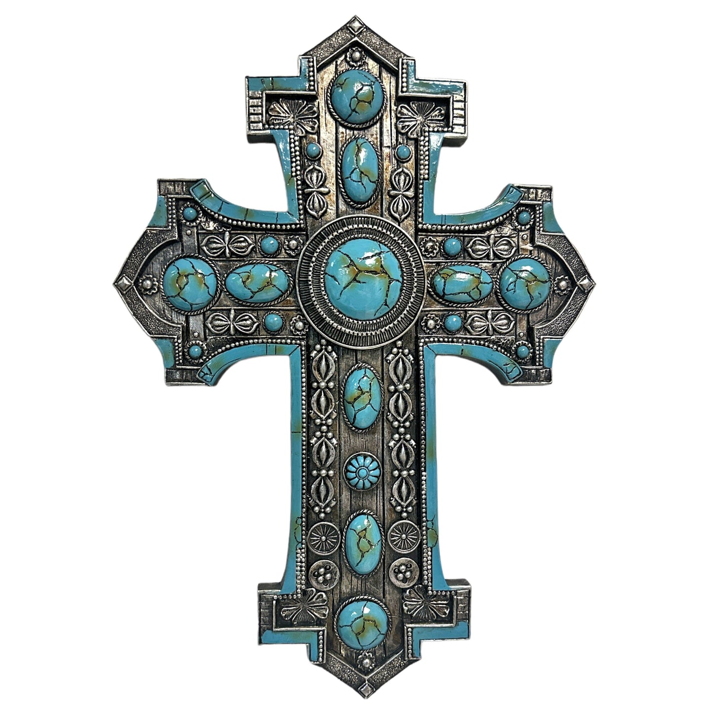 Southwest Cross & Turquoise Round Dot Stones Wall Cross