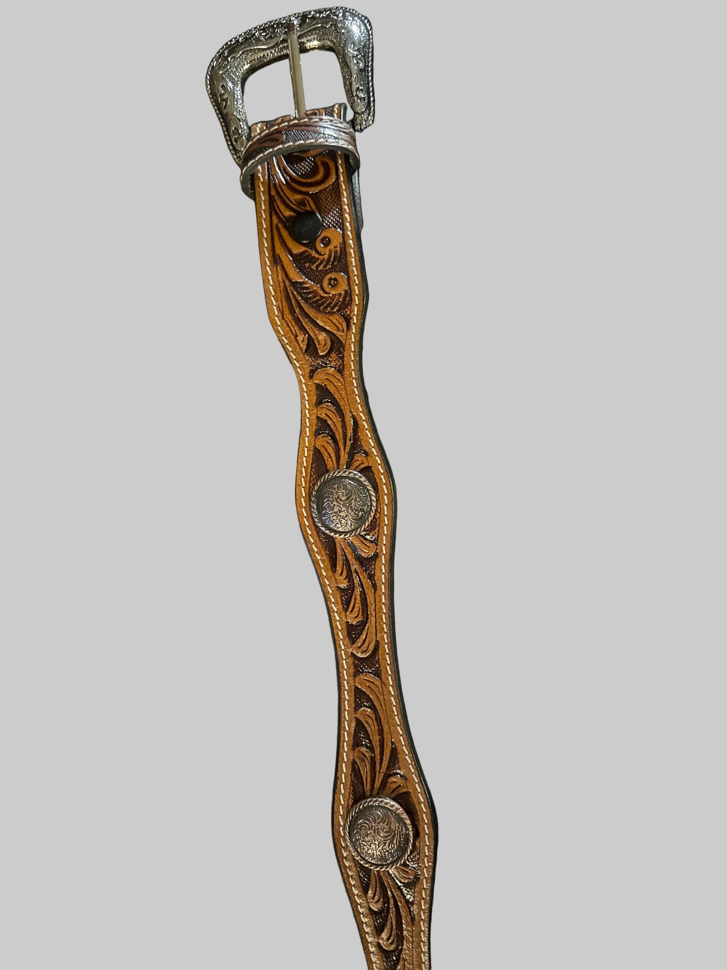 Ok Corral Men’s Leather Tooled Belt with Brass Conchos R44