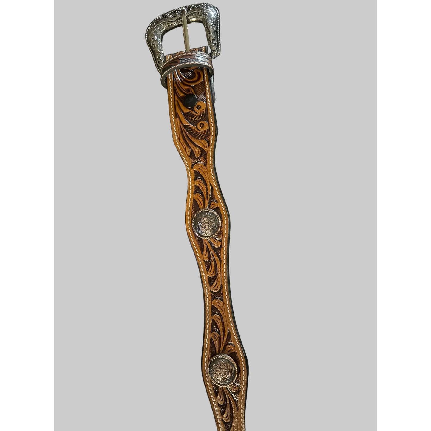 Ok Corral Men’s Leather Tooled Belt with Brass Conchos R44