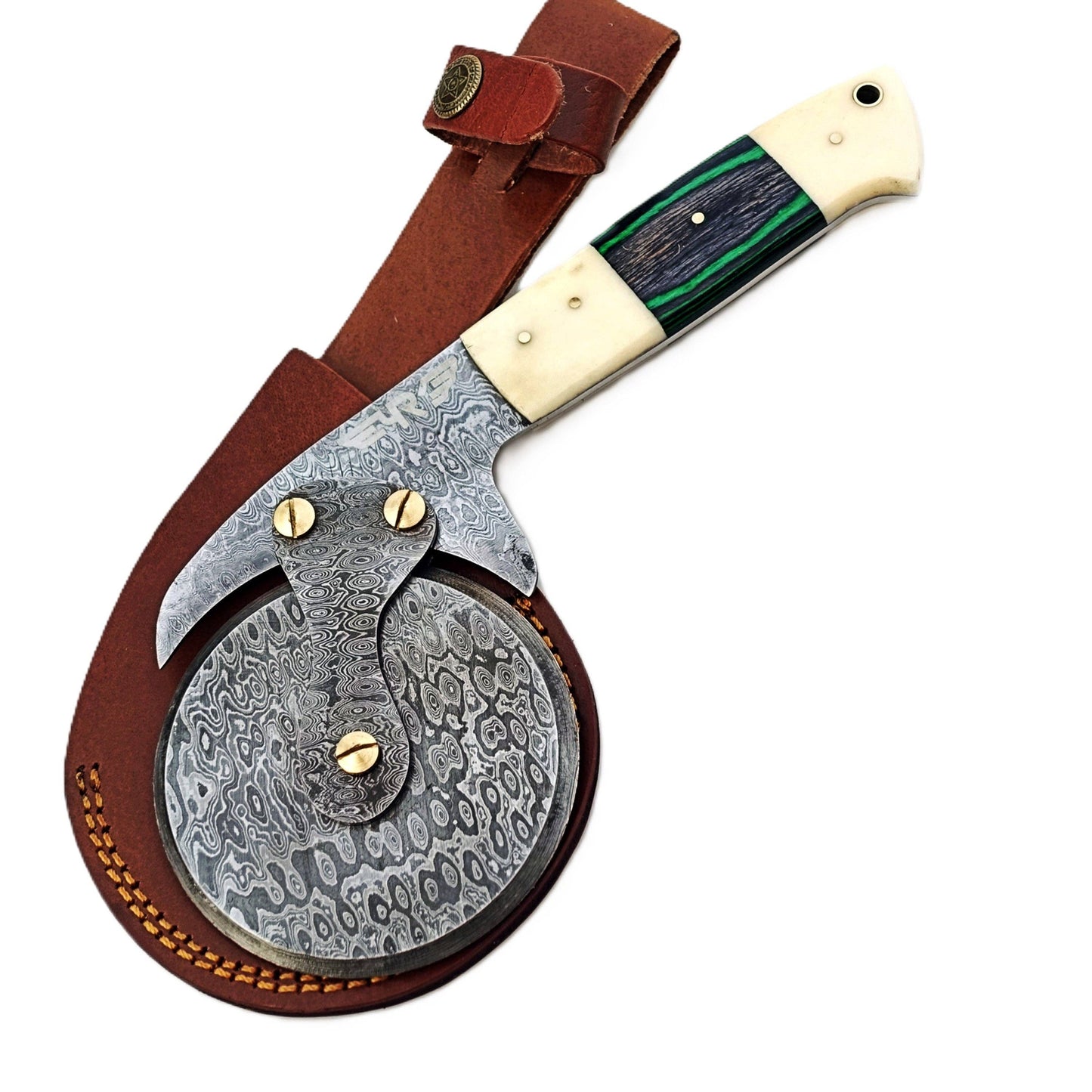 Luigi Pizza Cutter - Hardwood & Bone - Damascus Steel