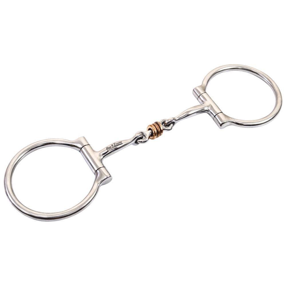 BarH Tack - D Ring Snaffle Tongue Relief Done Bone W/Copper Ring Rollers Bit