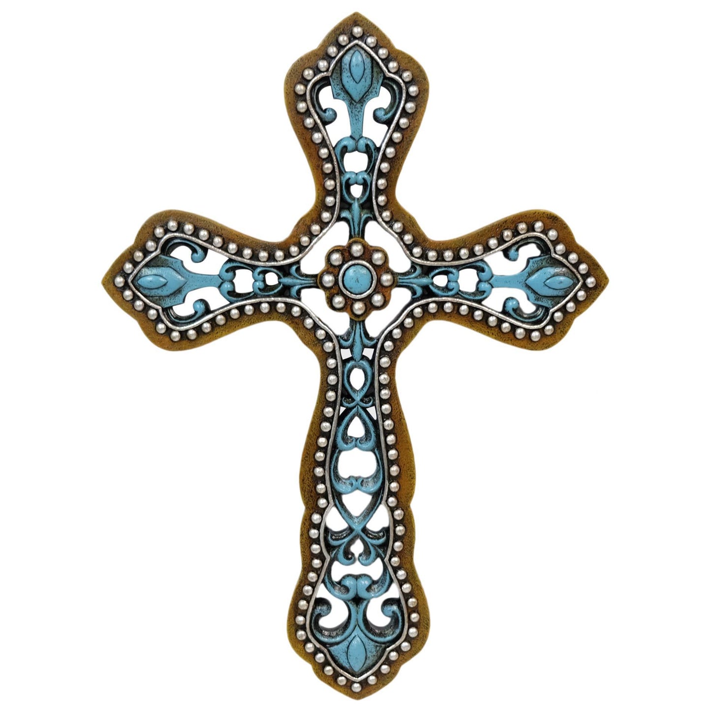 Ornate Turquoise Chain Link Cross Bead Accent Cross Décor
