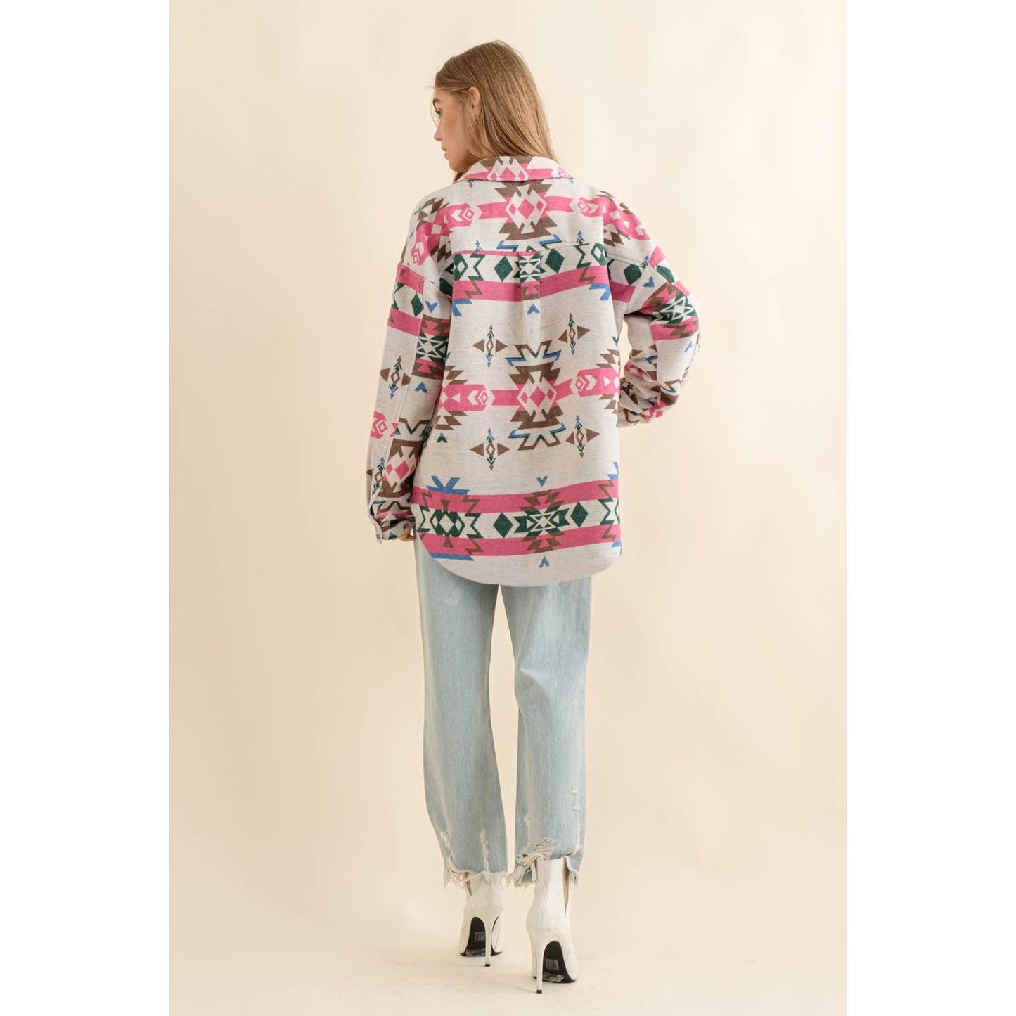 32652J - Jacquard Aztec Western Shirt Jacket