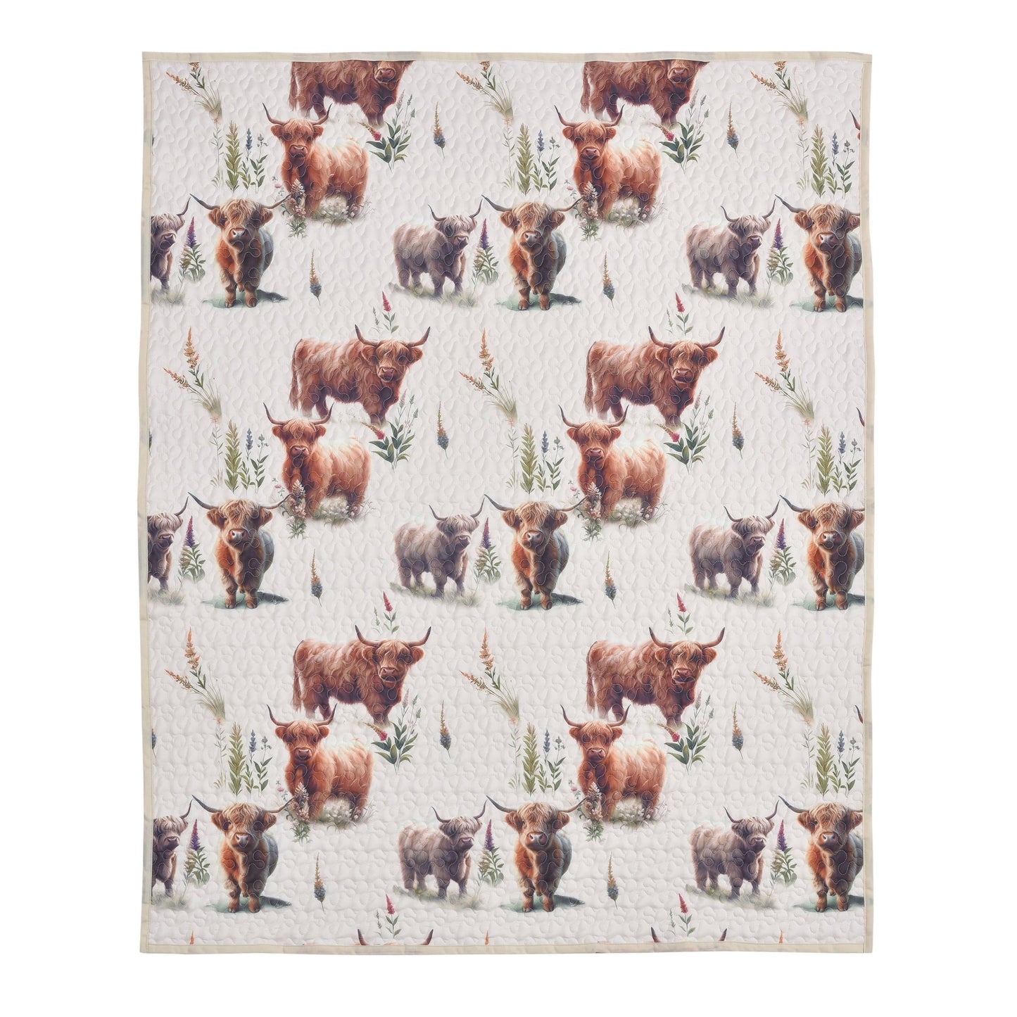 Blooms and Horns Happy Highland Cow Decorative Throw Blanket
