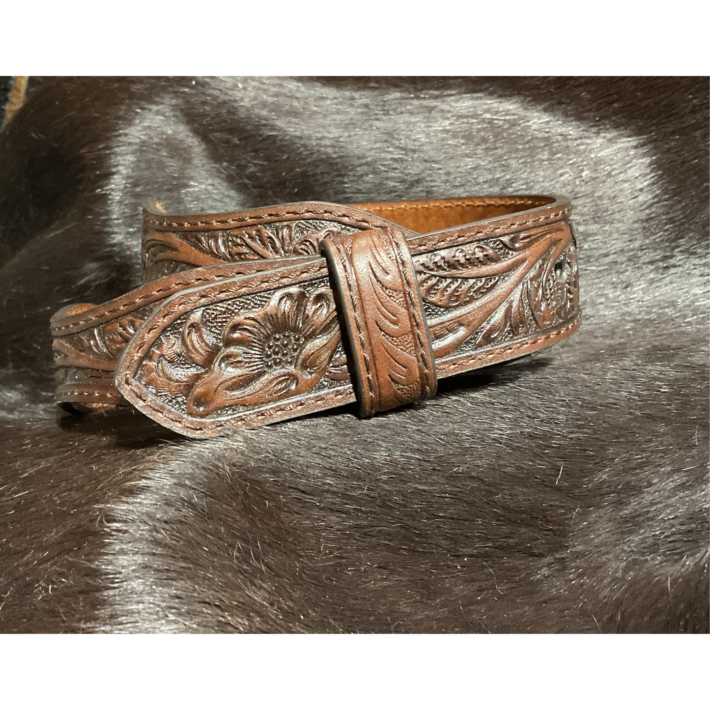 Kids Belt -Scalloped Edge Leather, Flower Tooling