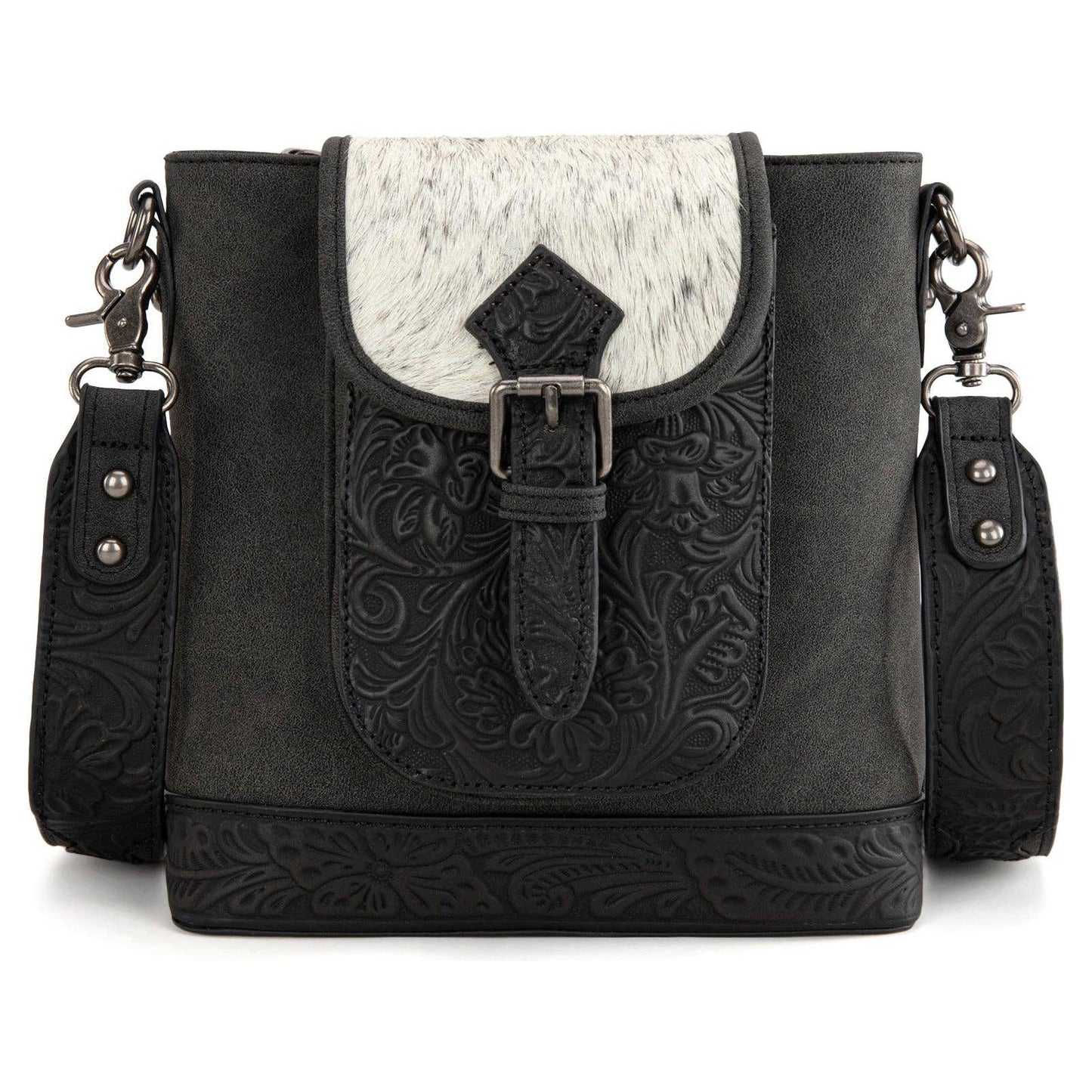 Montana West - TR185G-9360 Trinity Ranch Genuine Hair-On Cowhide Bag- Black