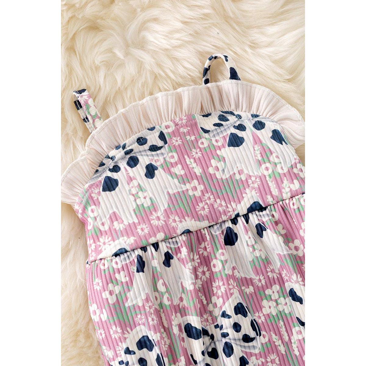 Kids Charm Online - Cameo cow coquette printed bow baby romper w/ruffle hem. RPG50743 SOL
