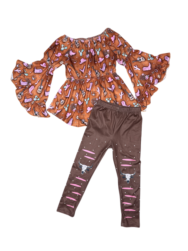 Two PC Guitar & Cowgirl Legging Set