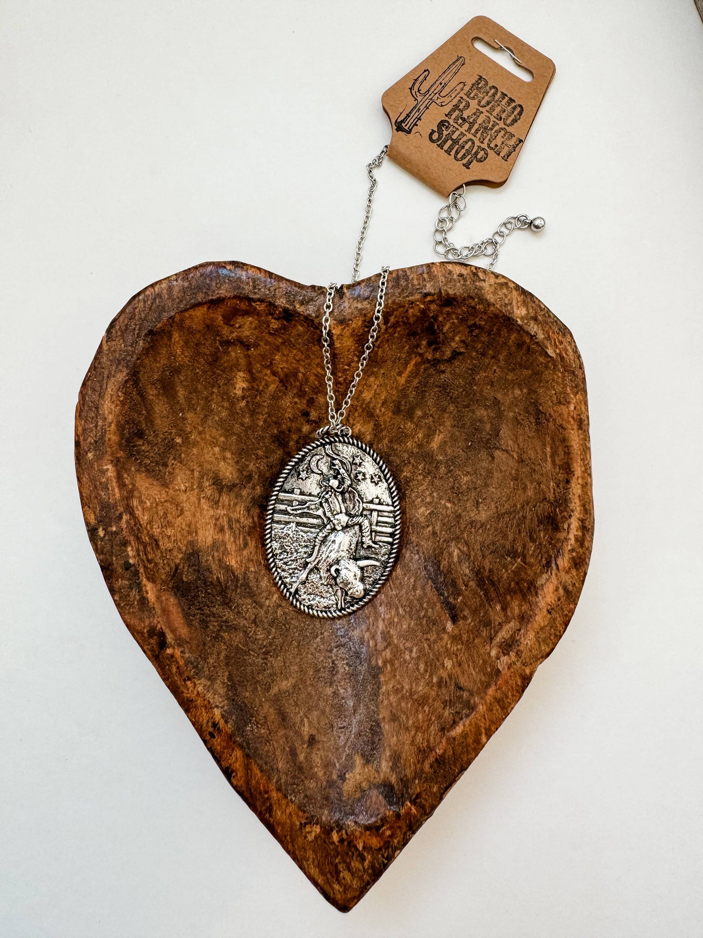 Western Cowboy Bull Riding Pendant Necklace